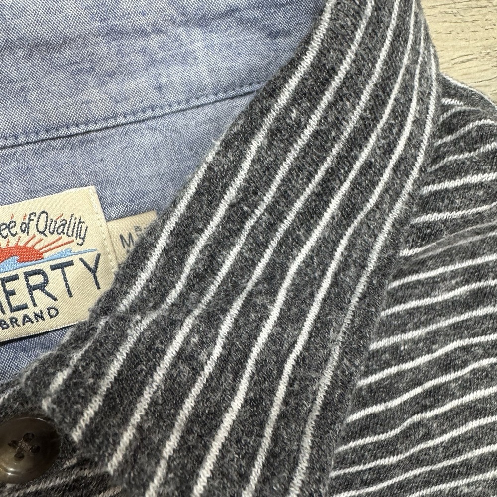 Faherty Gray Striped Men's L/S Polo Shirt Sz M Smart Casual Preppy - Picture 6 of 9